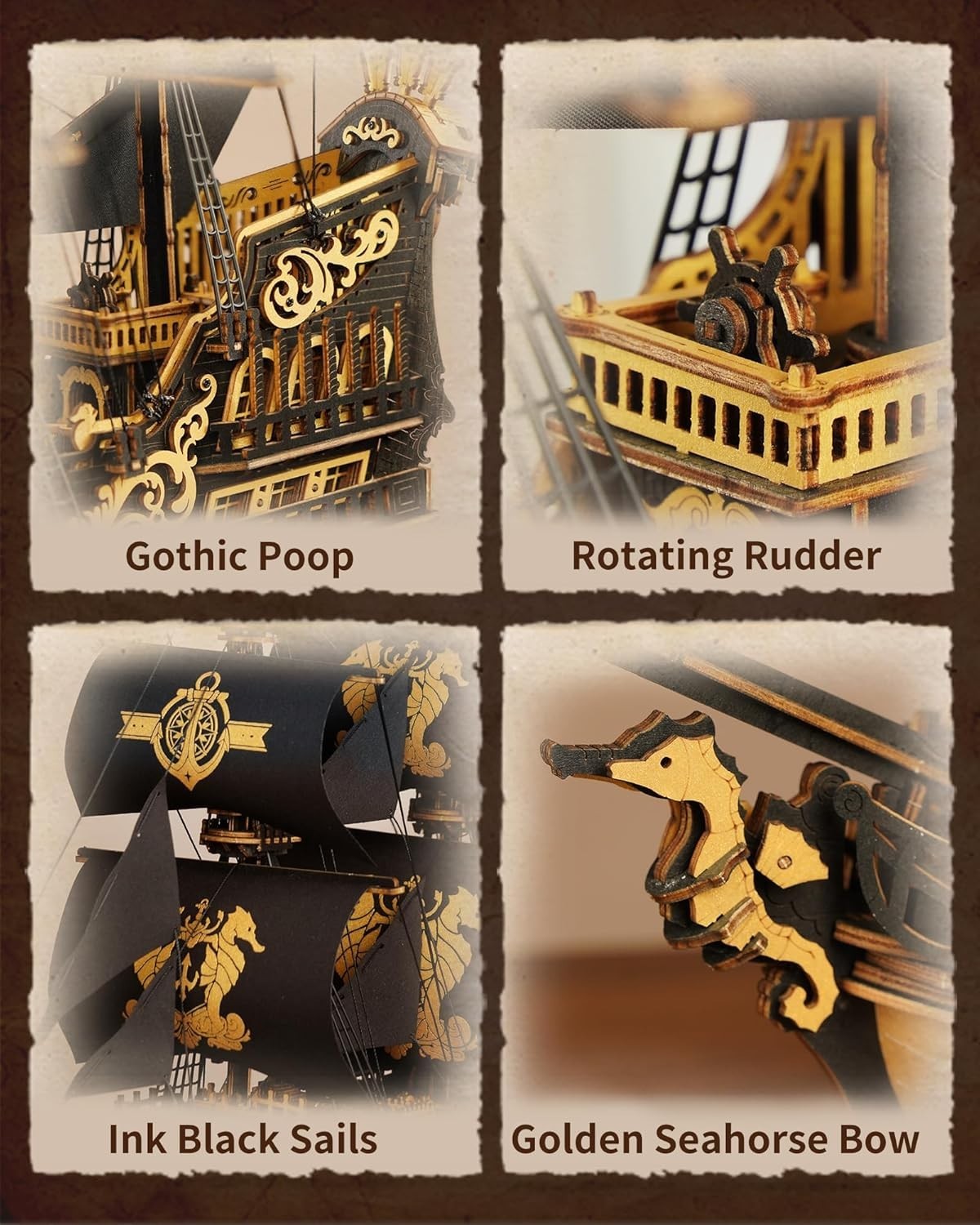 3D Wooden Pirate Ship Model Kit – DIY Mechanical Puzzle, Realistic Build