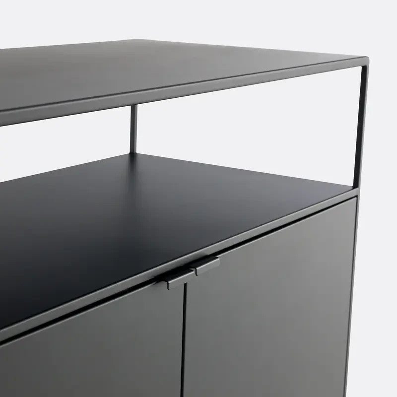 Modern Black Metal Sideboard Cabinet with Open Shelf & Storage Doors