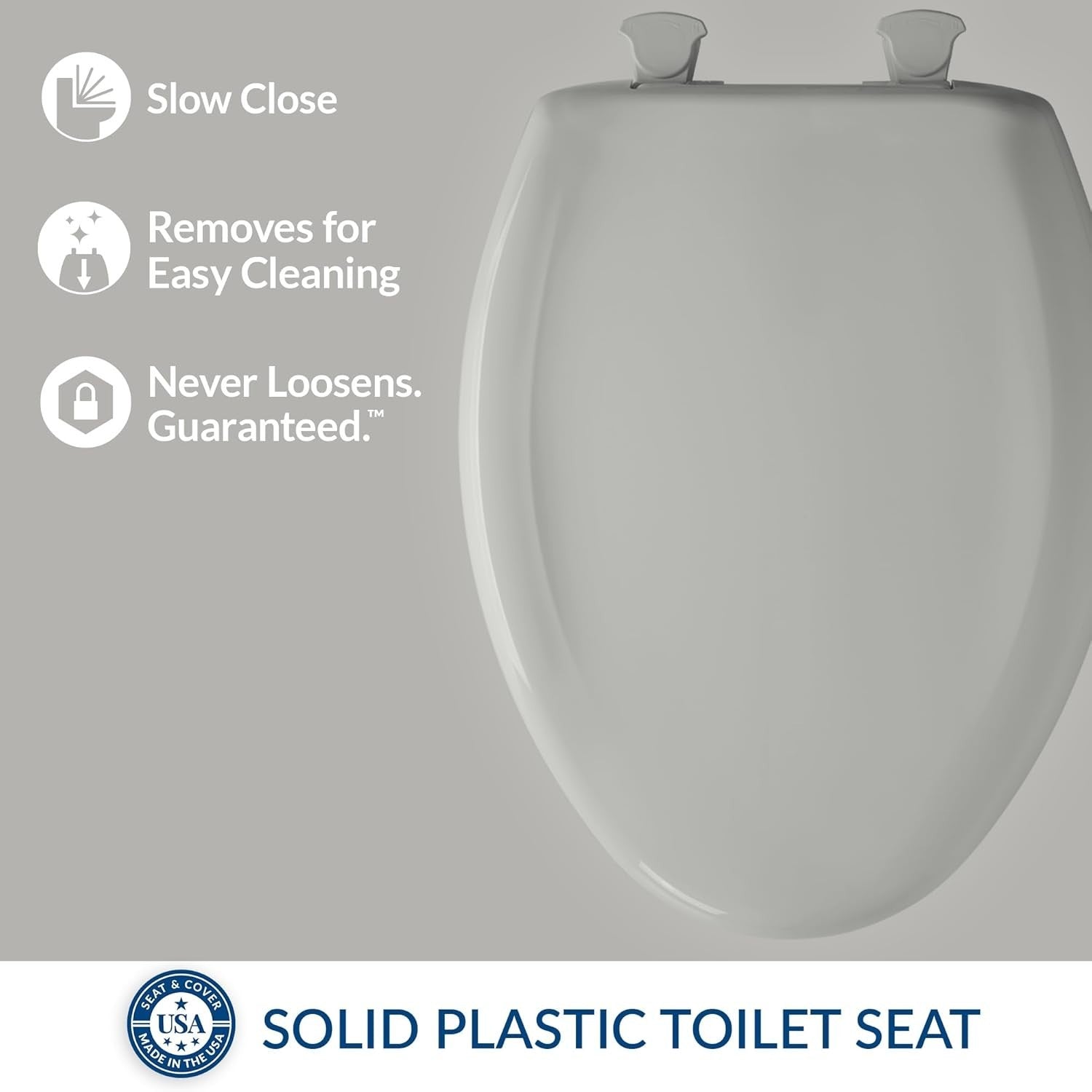 Elongated Toilet Seat Ice Gray Soft Close Easy Clean Durable Plastic