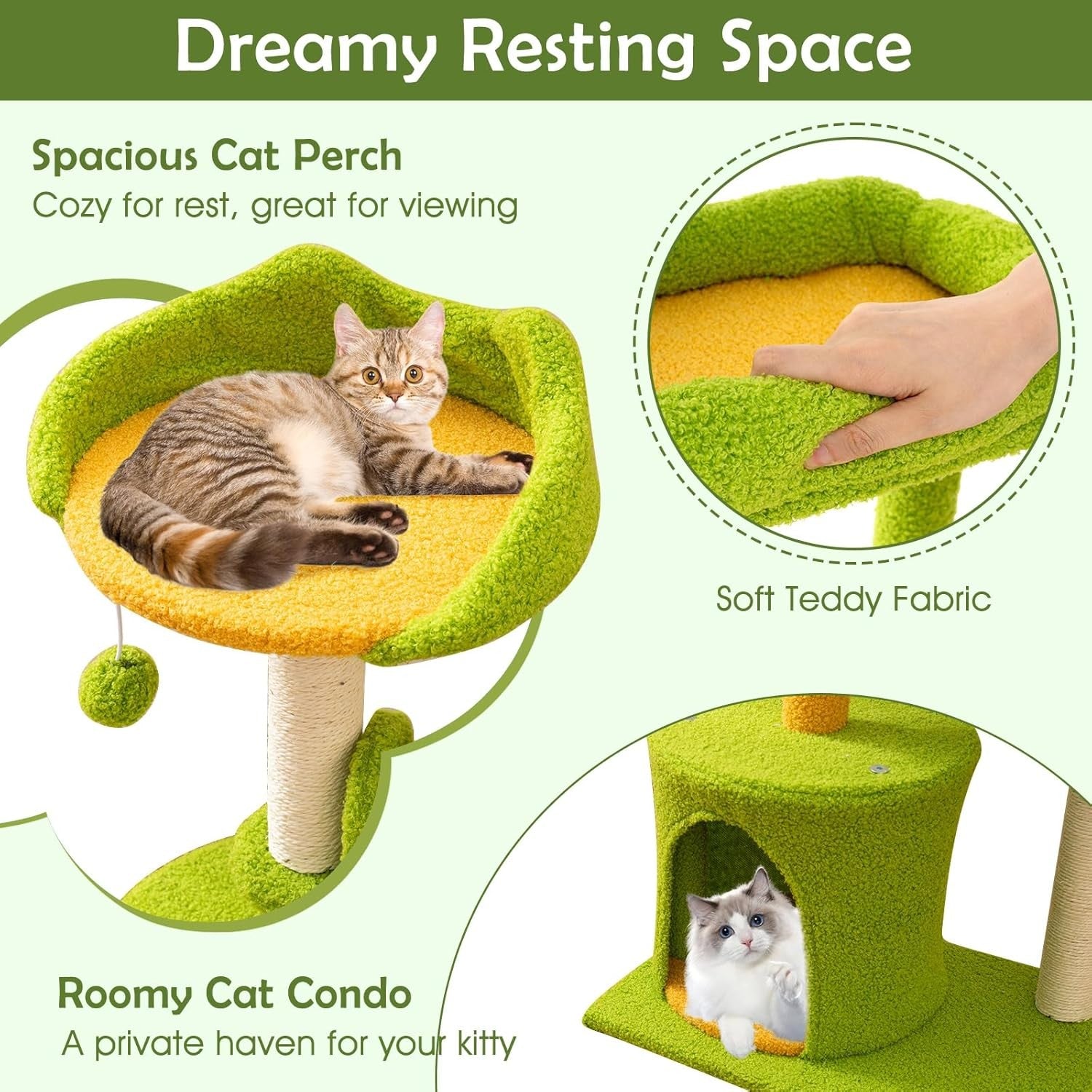 Green Palm Cat Tree Tower with Condo Perch Sisal Scratching Posts 79cm