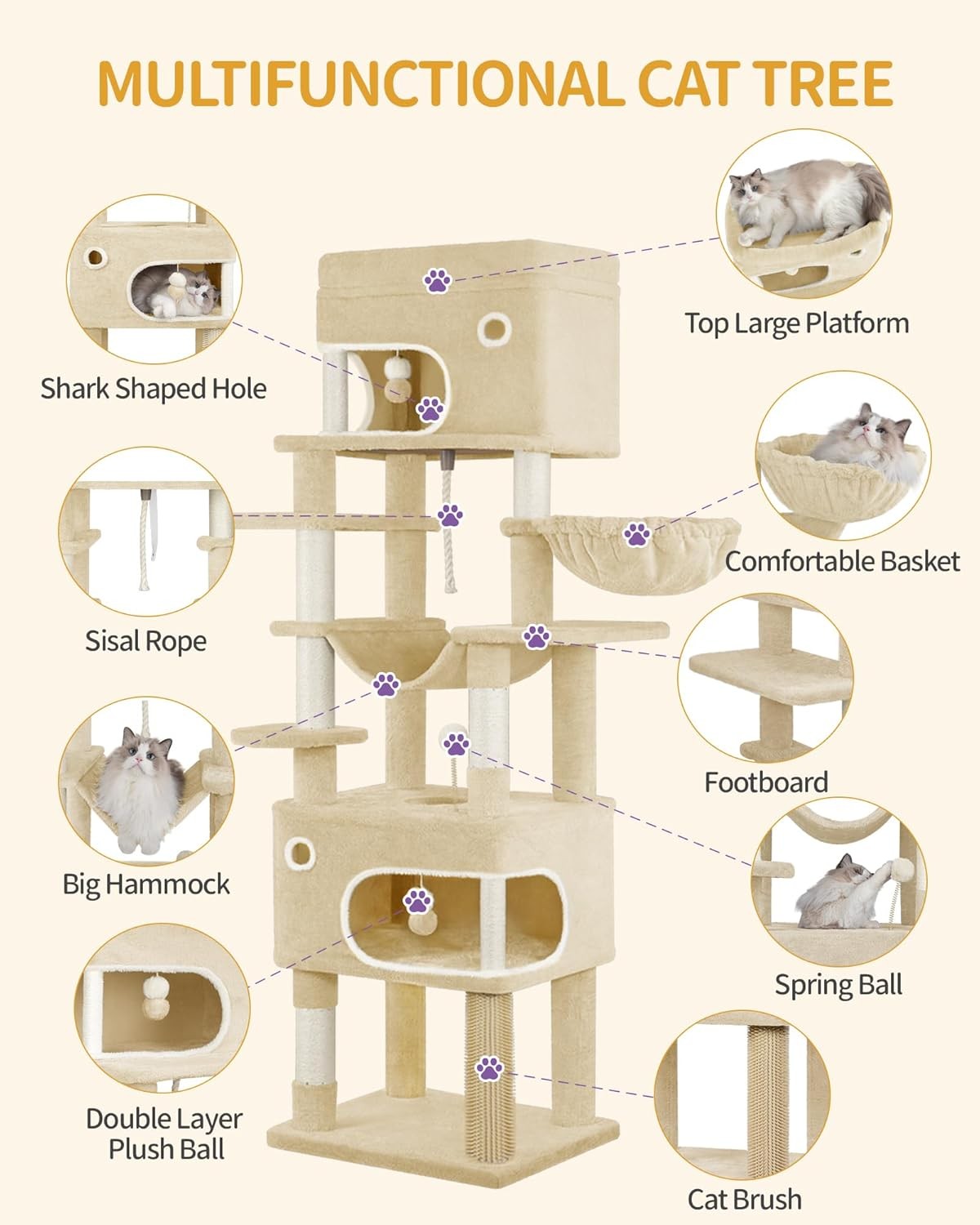 178cm Tall Cat Tree Tower Multi-Level Scratching Posts Condos Large
