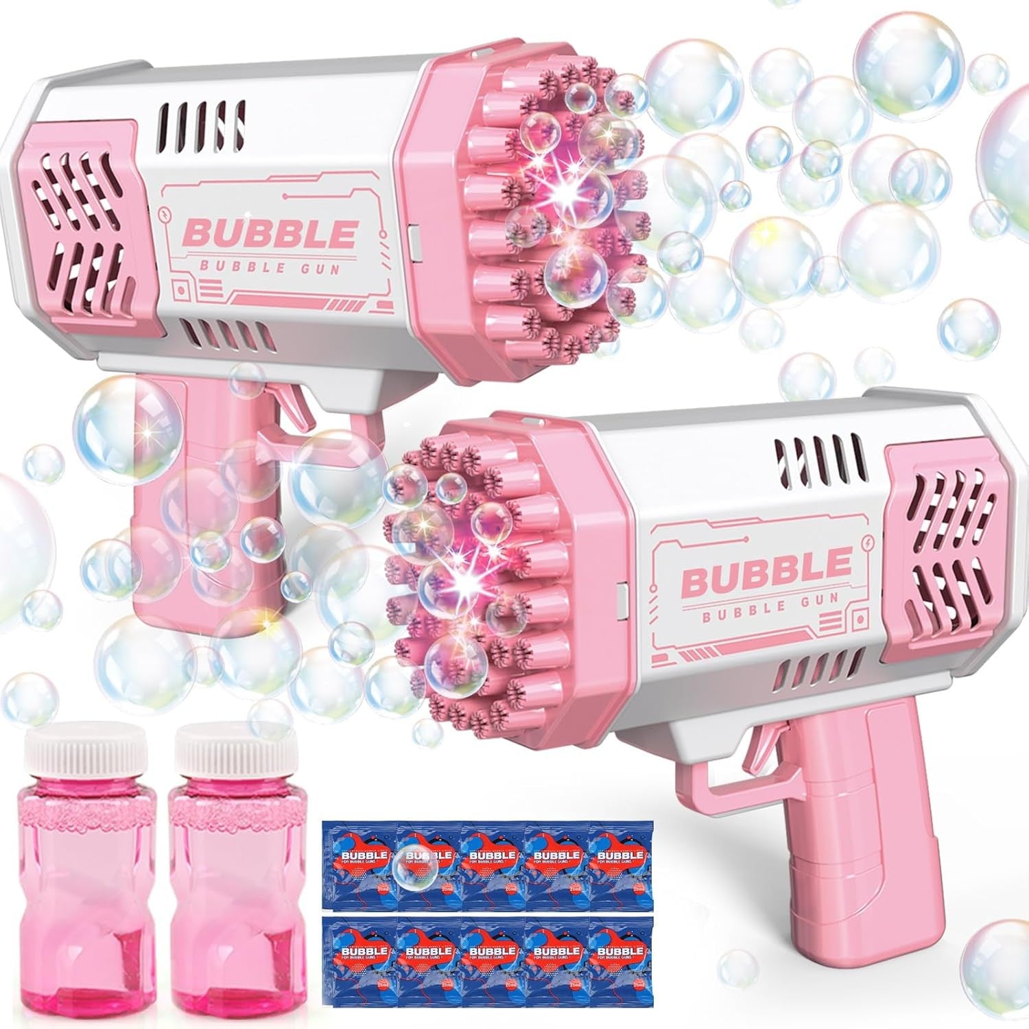 2 Pack Bubble Guns Kids Toy Set with Lights Pink