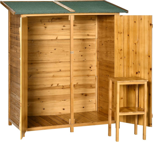 Wooden Garden Storage Shed with Shelves & Table, Waterproof Lockable 140x75x157c