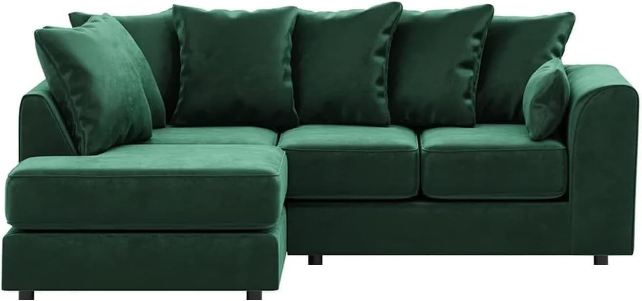 Green L-Shaped 3+2 Seater Corner Sofa - Plush Fabric Modular Couch (Left Hand)