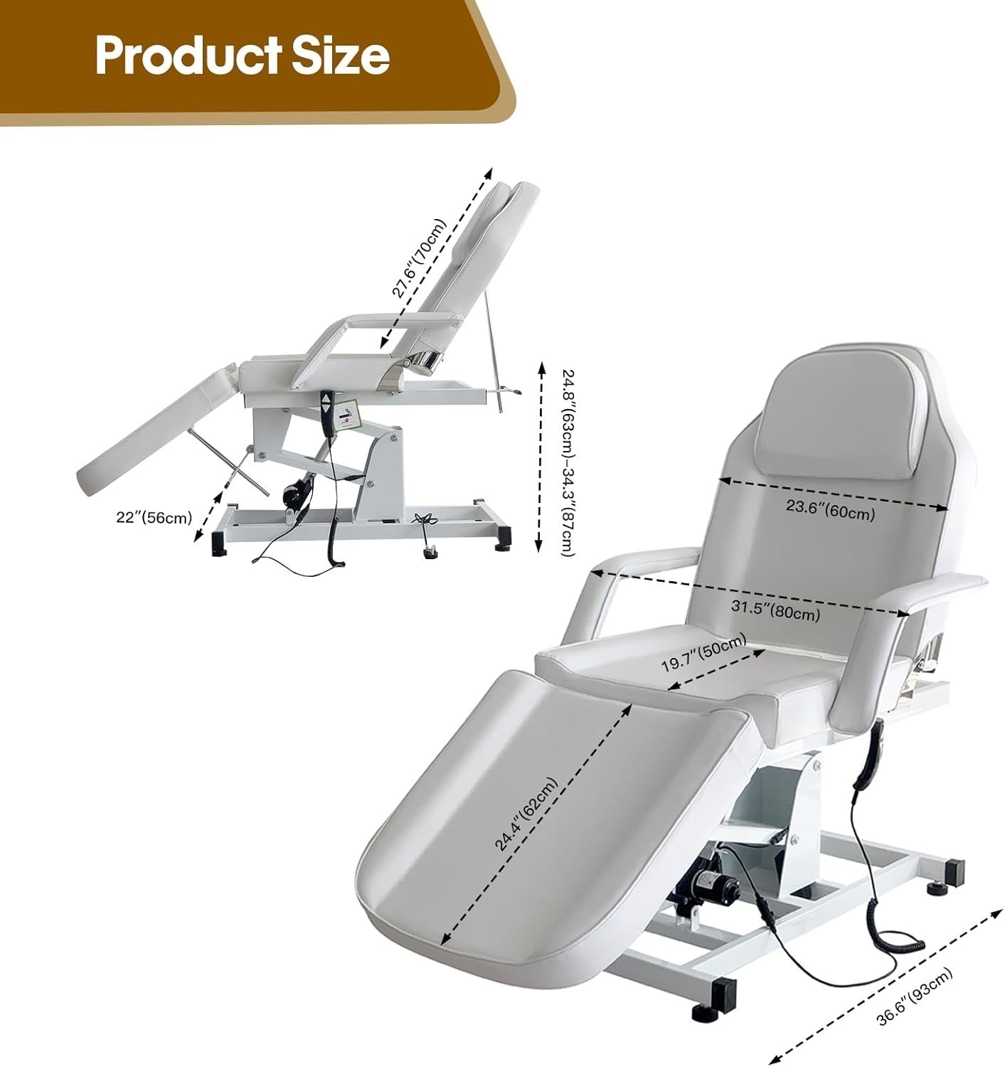 Electric 3-Section Massage Bed Adjustable Beauty Salon Therapy Chair White