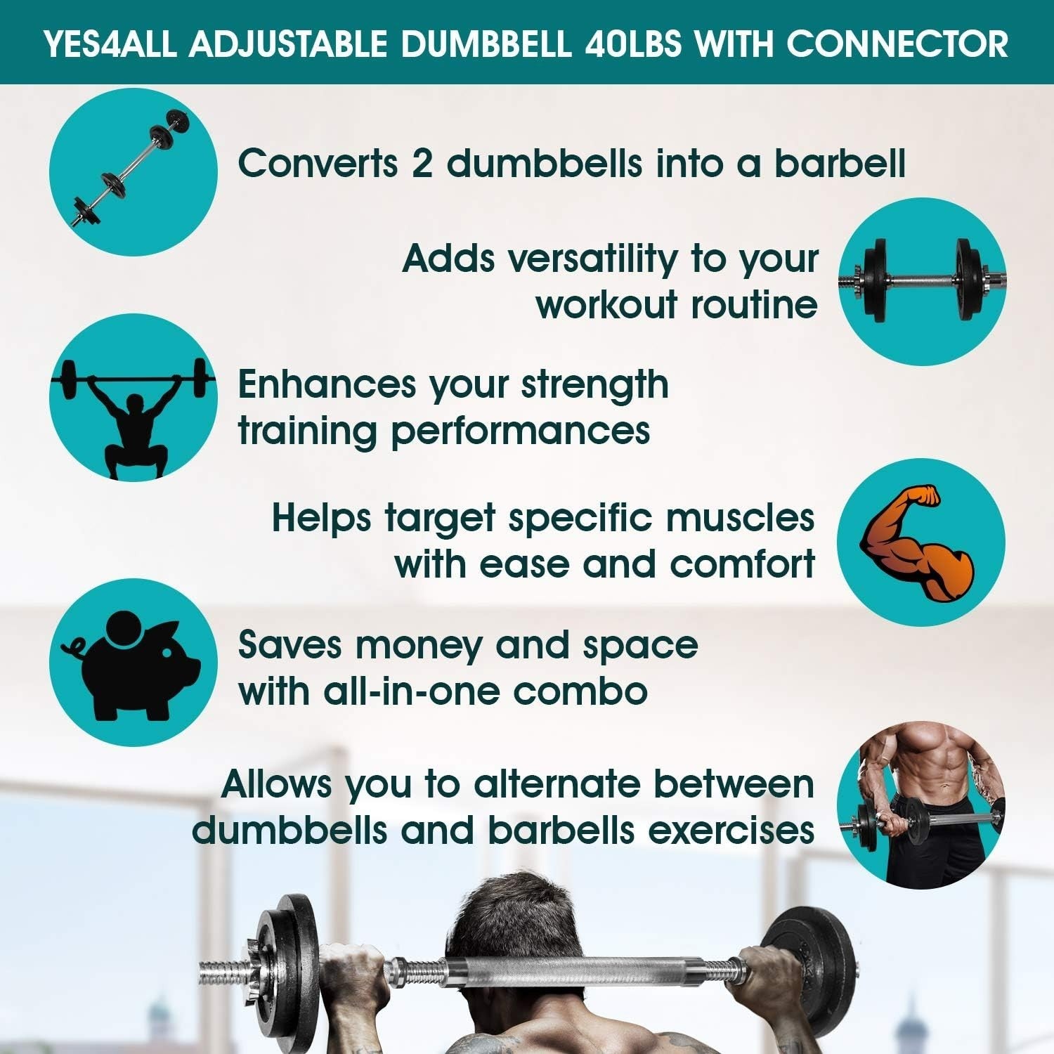 Adjustable Dumbbell Barbell Set 18–90KG Free Weights Home Gym