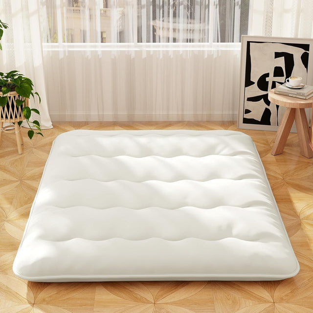 10cm Thick Japanese Futon Mattress King Size Washable Cover Tatami Beige