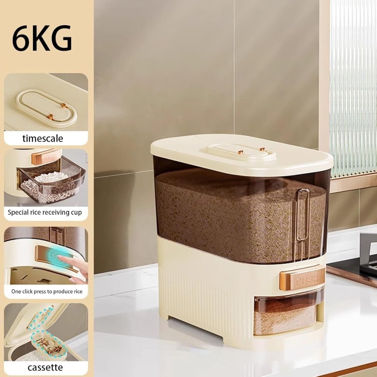 10KG Rice Dispenser Airtight Grain Container w Time Recorder - Kwikley