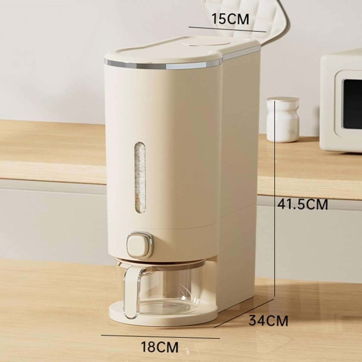 10KG Rice Dispenser Airtight Storage Container Press Dispense Measuring Cup - Kwikley