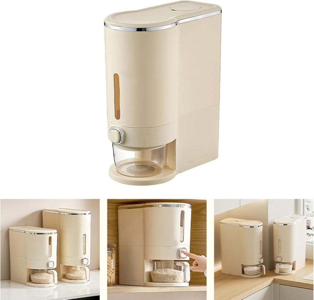 10KG Rice Dispenser Airtight Storage Container Press Dispense Measuring Cup - Kwikley