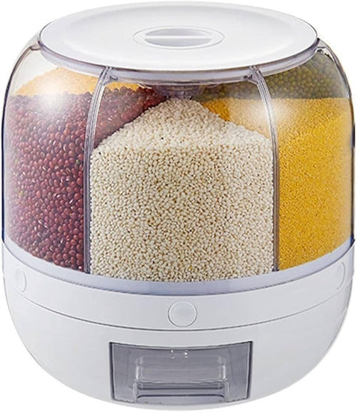 10kg Rotating Rice Dispenser 6 Grid Airtight Grain Storage - Kwikley