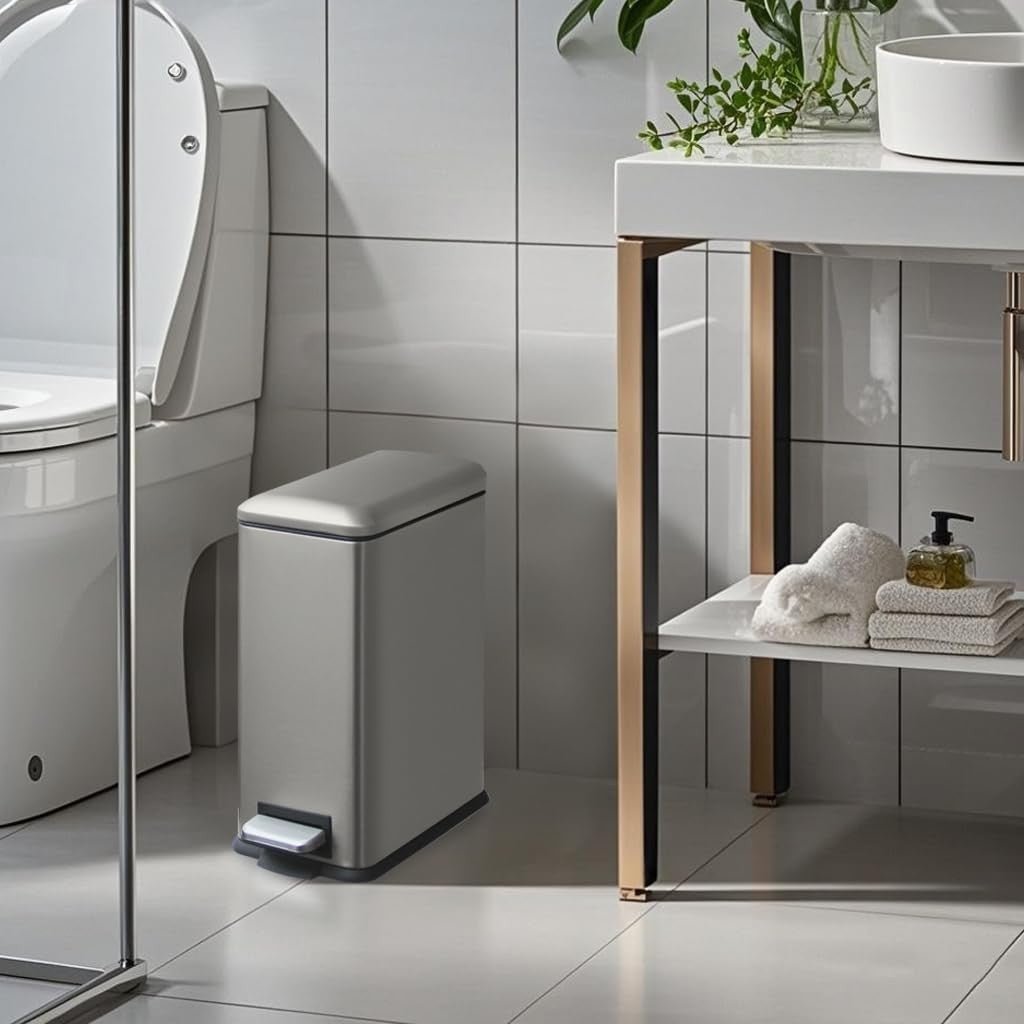 10L Bathroom Pedal Bin Soft Close Stainless Steel Grey - Kwikley