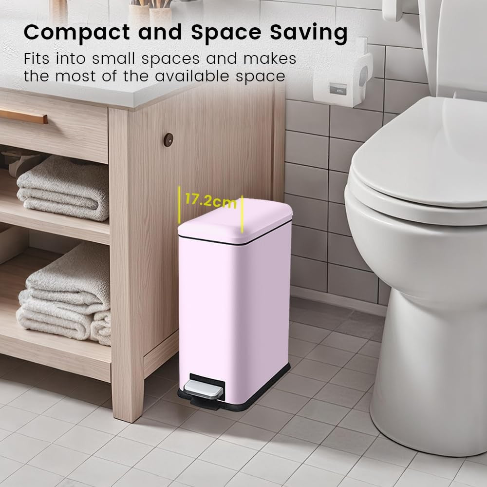 10L Bathroom Pedal Bin Soft Close Stainless Steel Pink - Kwikley