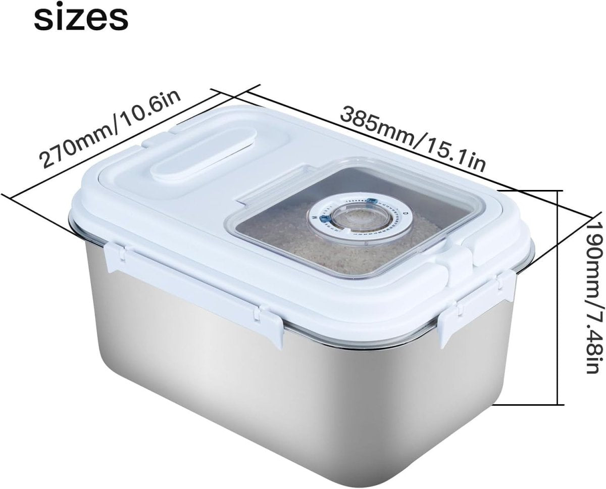 10L Stainless Steel Rice Storage Container Airtight w Cup - Kwikley