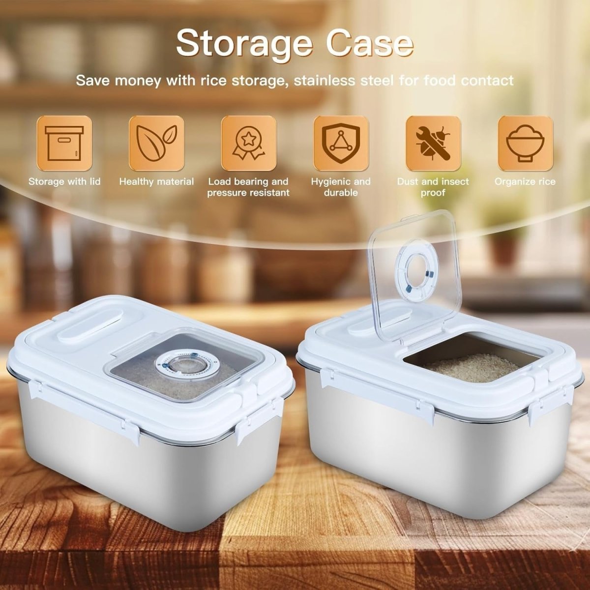 10L Stainless Steel Rice Storage Container Airtight w Cup - Kwikley