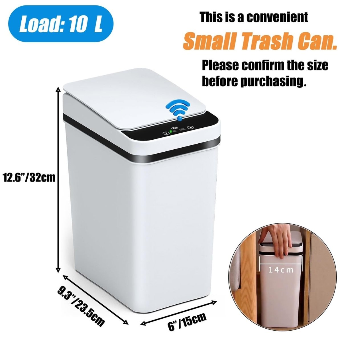 10L Touchless Bathroom Bin Automatic Motion Sensor Trash Can Lid - Kwikley