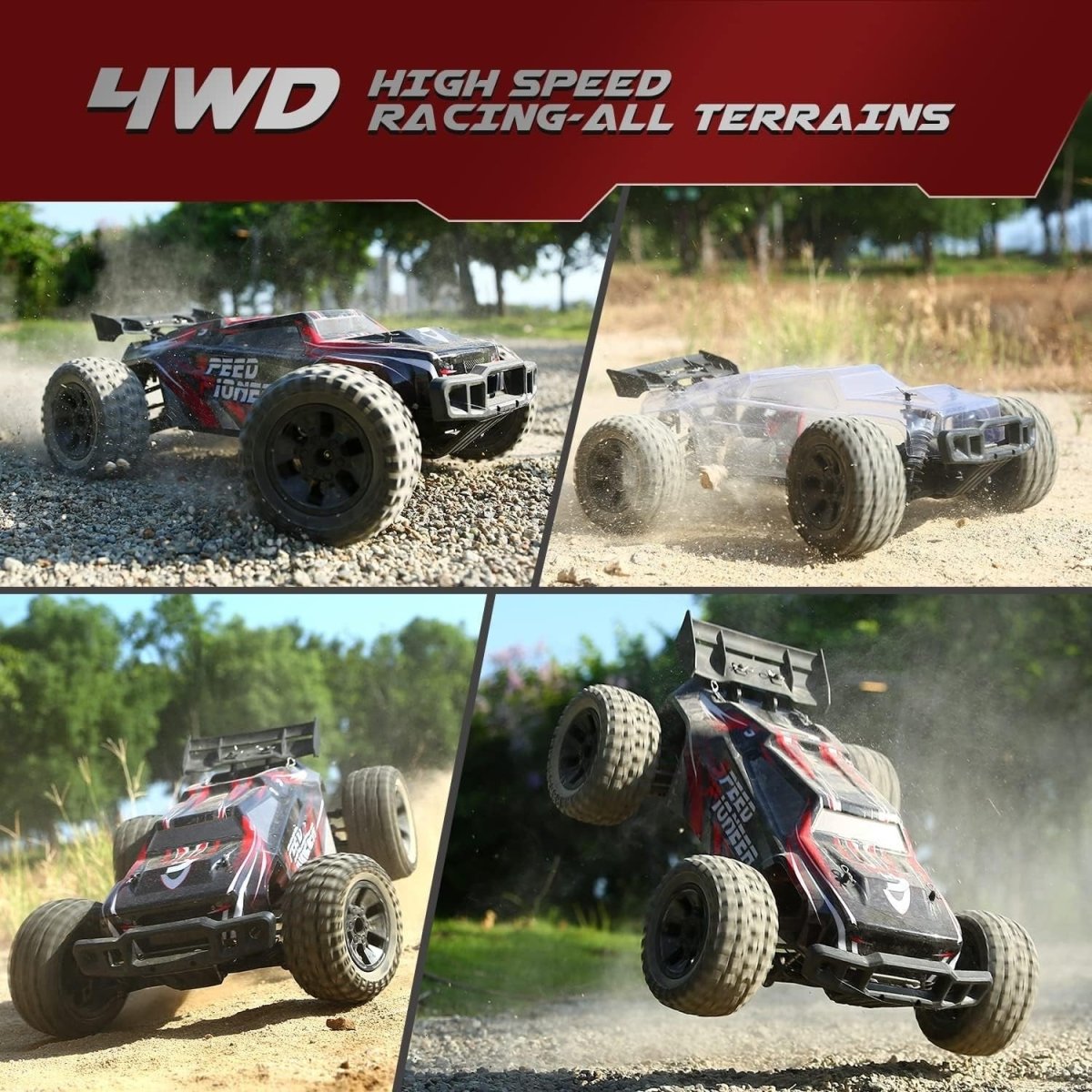 1:10 RC Truck 4WD 40+Min 48KM/H Off - Road Car w/ 2 Batteries LED Lights - Kwikley