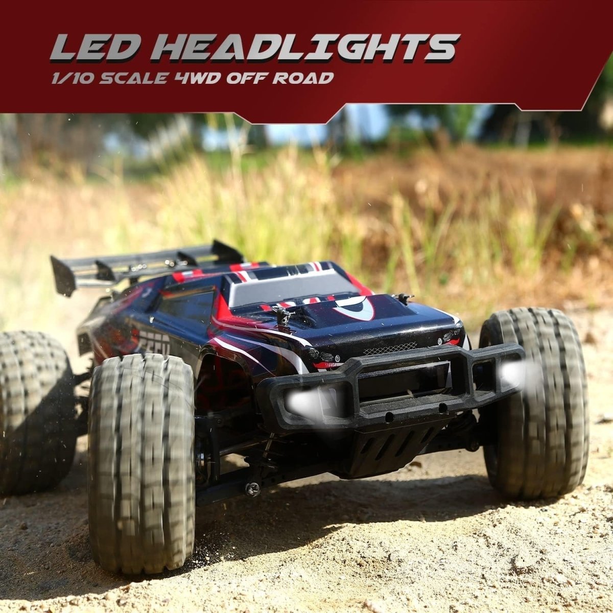 1:10 RC Truck 4WD 40+Min 48KM/H Off - Road Car w/ 2 Batteries LED Lights - Kwikley