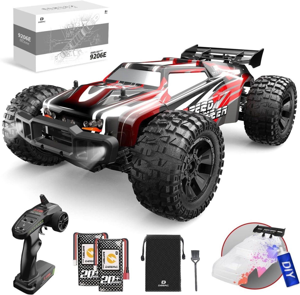 1:10 RC Truck 4WD 40+Min 48KM/H Off - Road Car w/ 2 Batteries LED Lights - Kwikley