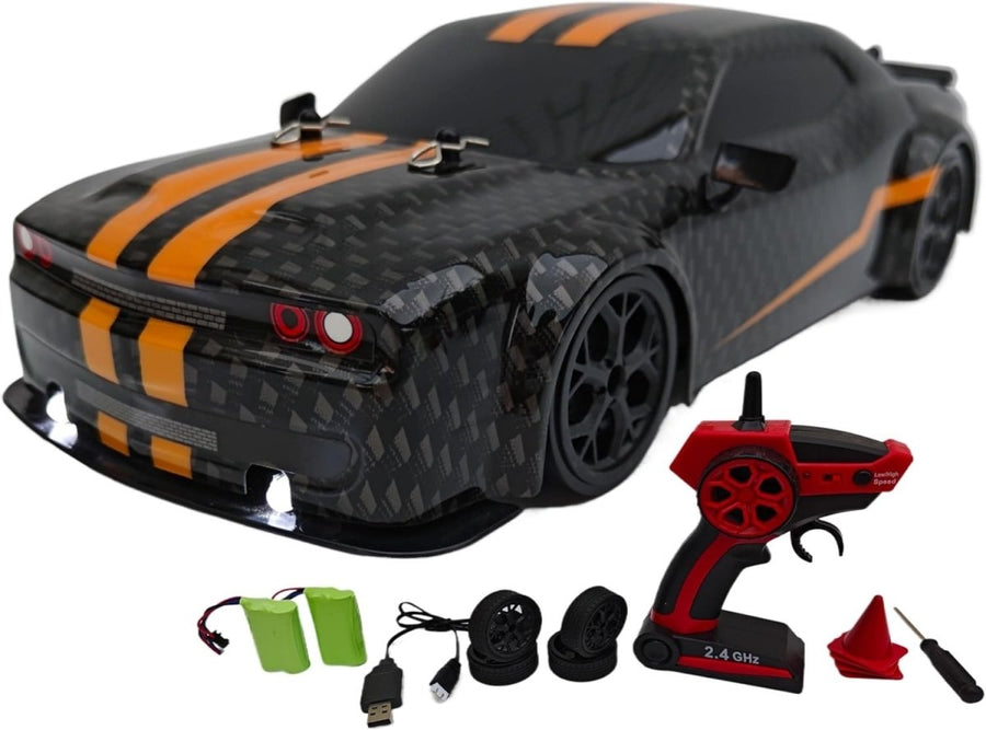 1:14 4WD Fast Drift RC Car 28Km/h LED Lights 2 Batteries Kids Gift Toy - Kwikley