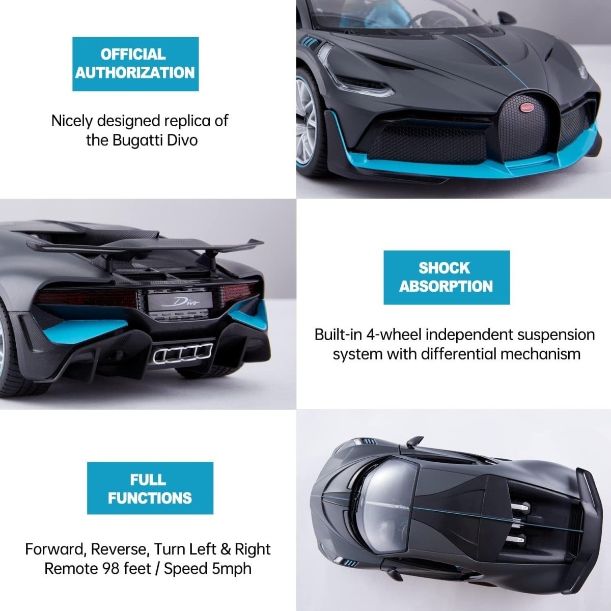 1:14 Divo Remote Control Car Model, Silver Grey RC Sports Car Toy - Kwikley