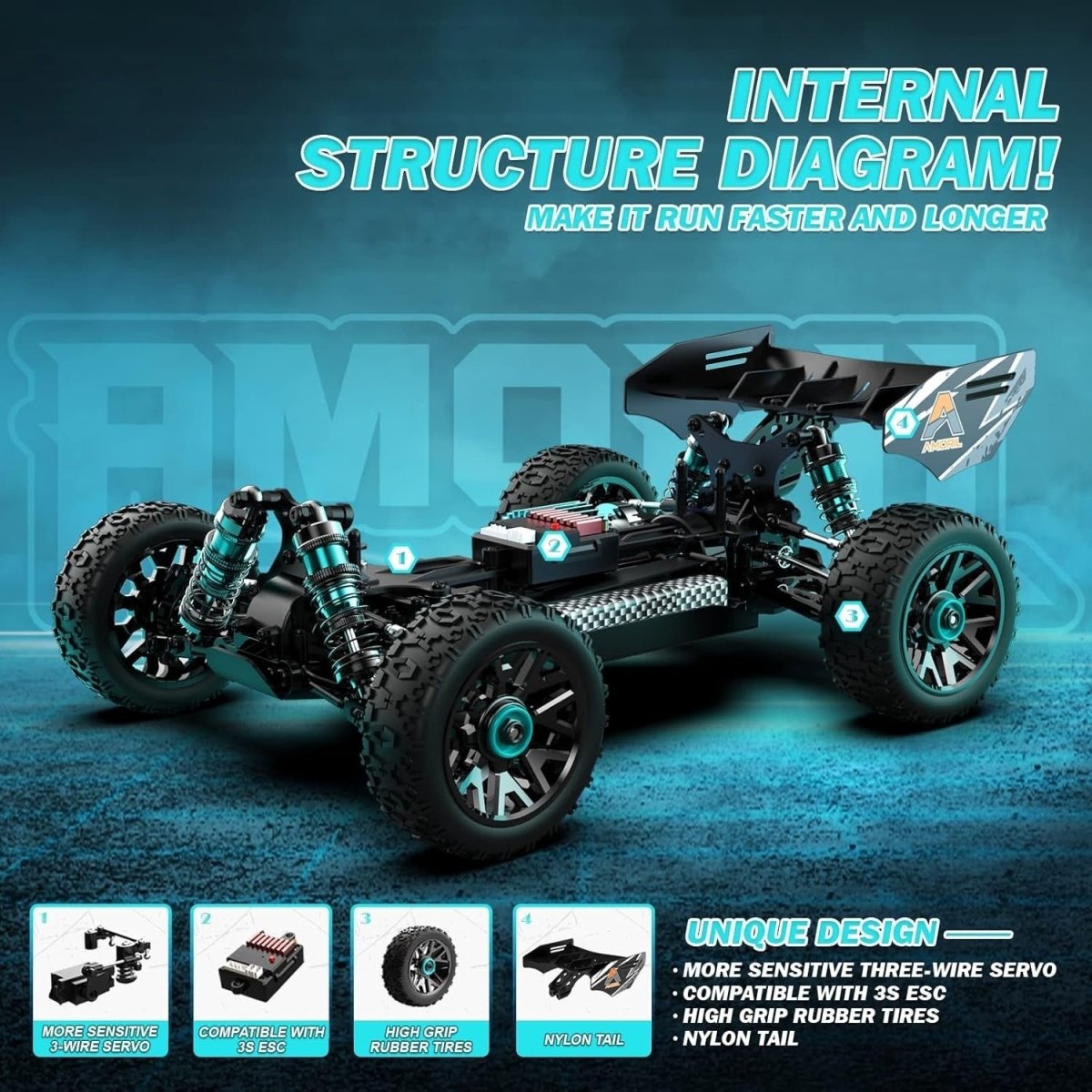 1:14 Fast RC Car 70KMH 4WD Off - Road Truck Buggy Oil Shocks Metal Chassis 3S LiPo - Kwikley