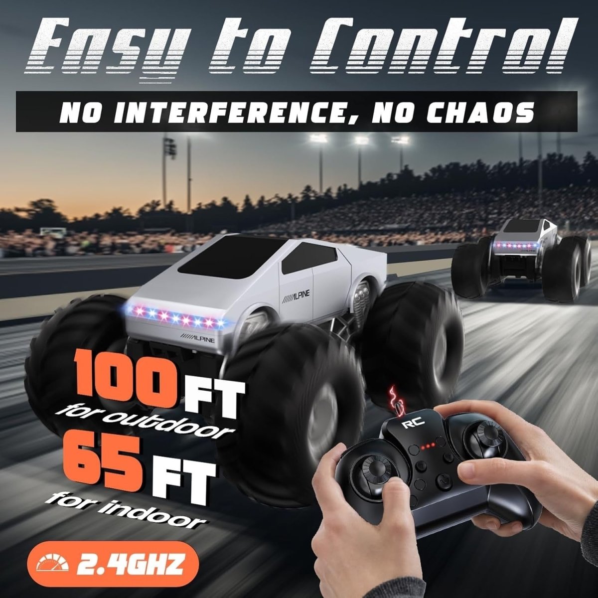 1:16 RC Car 360° Rotating 4WD LED Lights Waterproof Off - Road Remote Control Toy - Kwikley