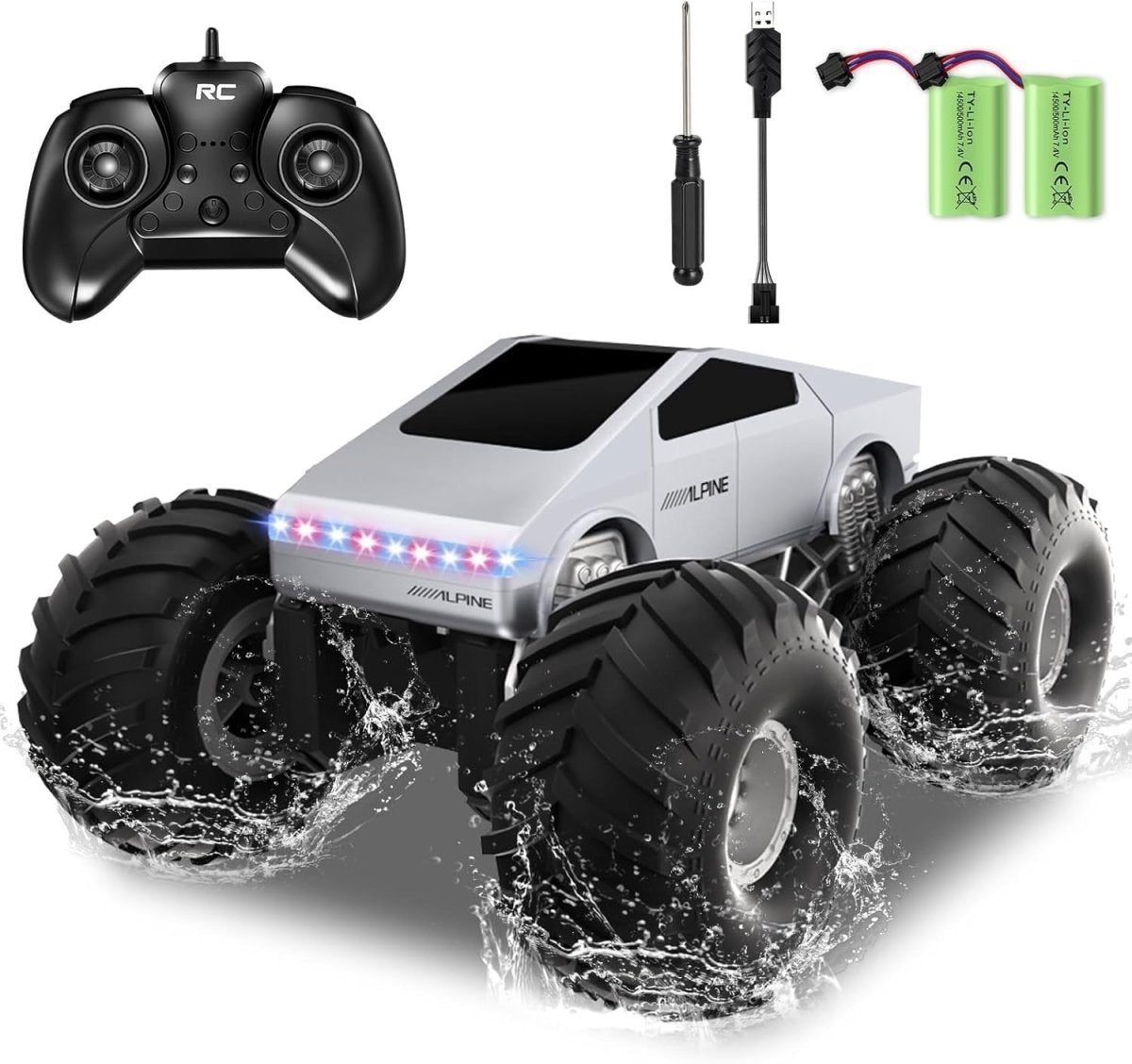 1:16 RC Car 360° Rotating 4WD LED Lights Waterproof Off - Road Remote Control Toy - Kwikley