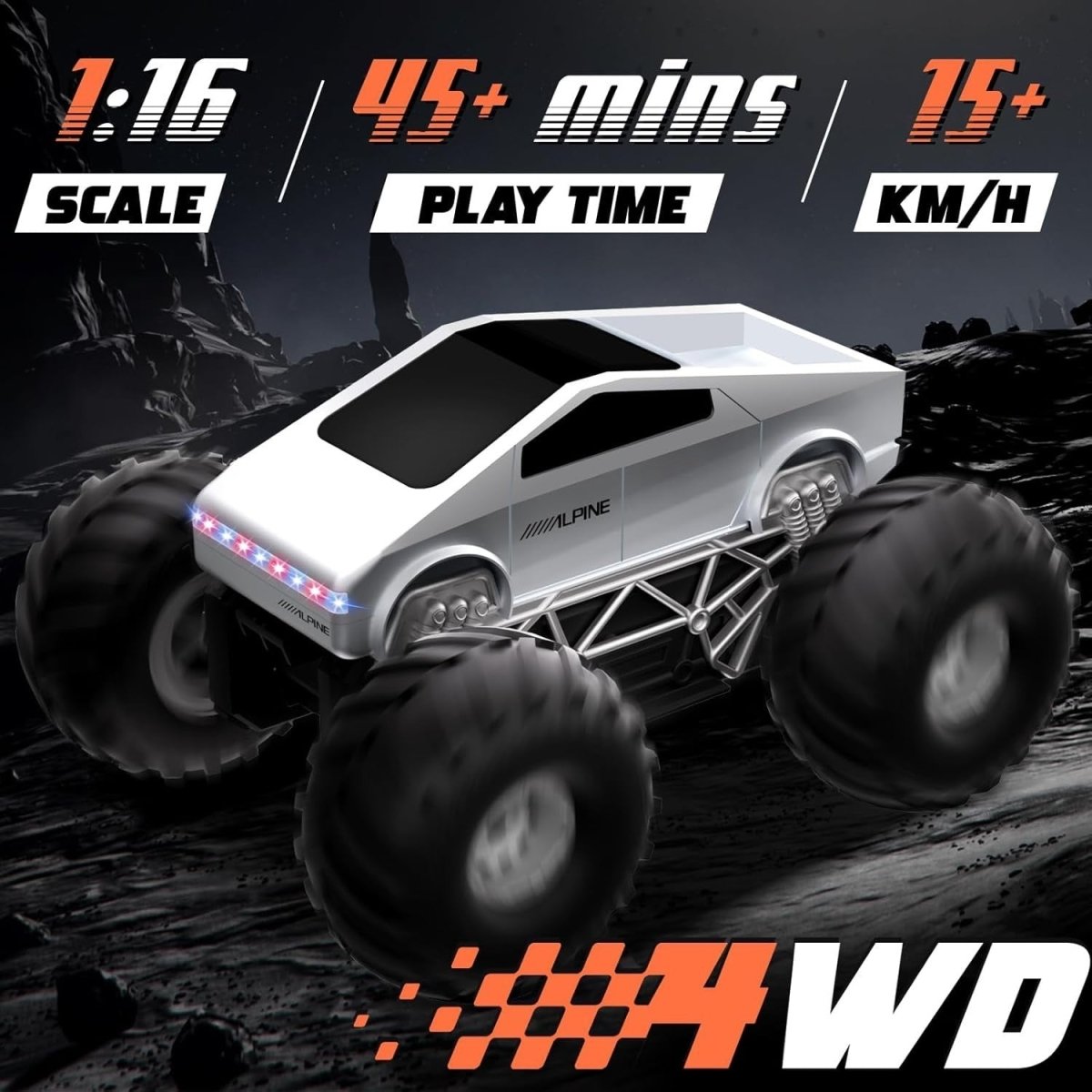 1:16 RC Car 360° Rotating 4WD LED Lights Waterproof Off - Road Remote Control Toy - Kwikley