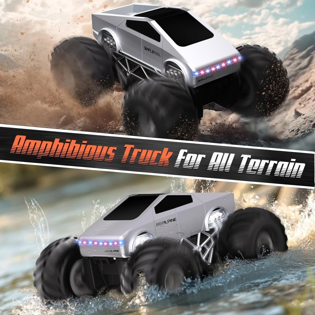 1:16 RC Car 360° Rotating 4WD LED Lights Waterproof Off - Road Remote Control Toy - Kwikley
