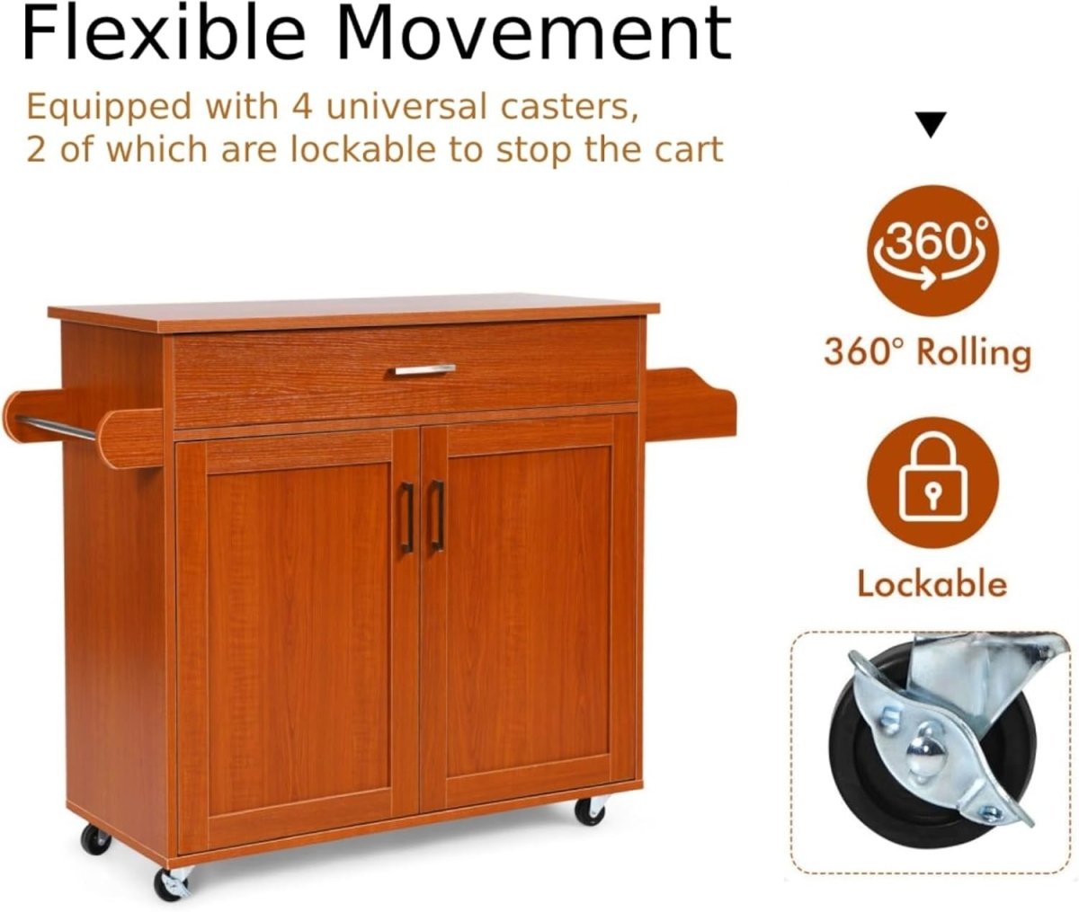 116cm Reddish Brown Kitchen Island Trolley Cart - Kwikley
