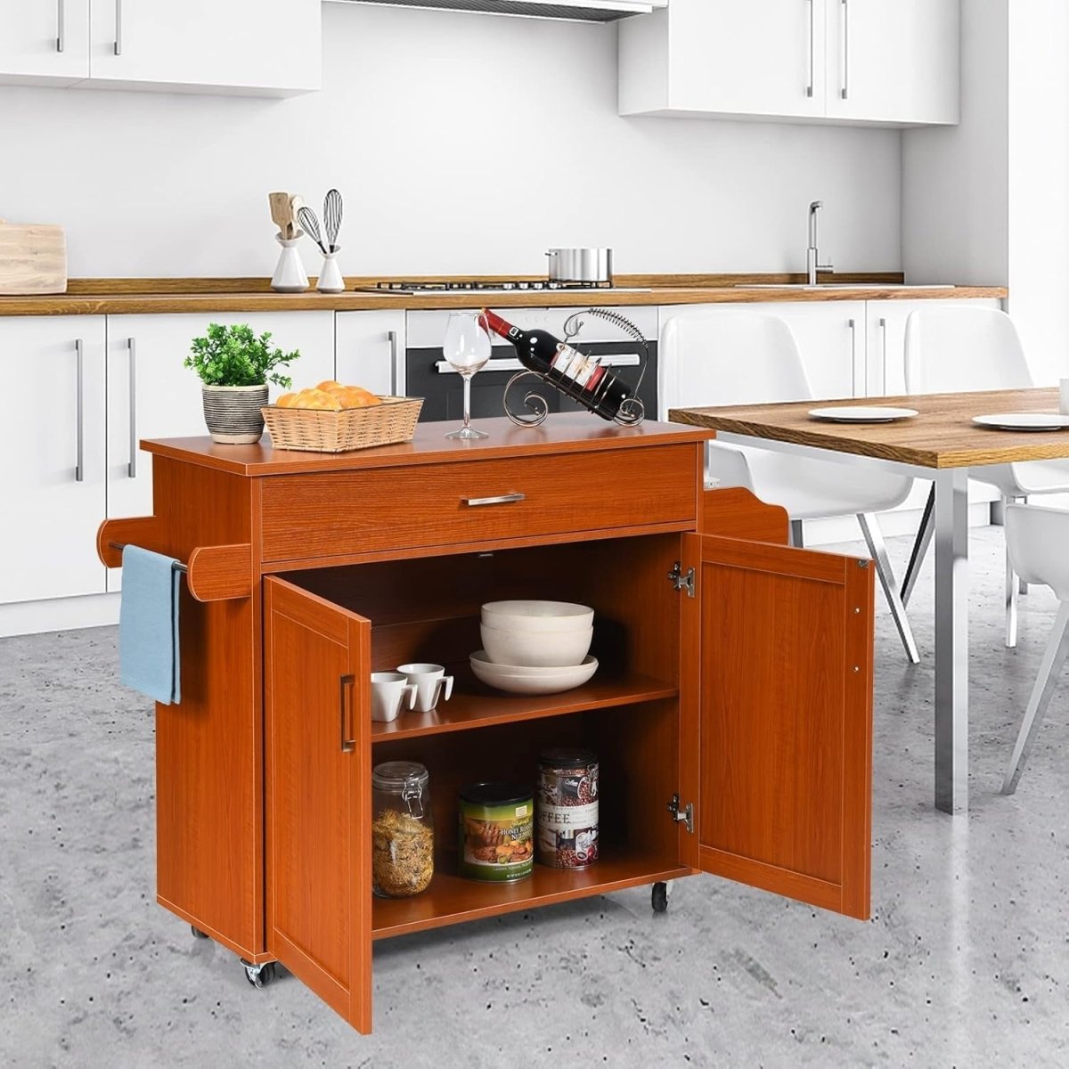 116cm Reddish Brown Kitchen Island Trolley Cart - Kwikley