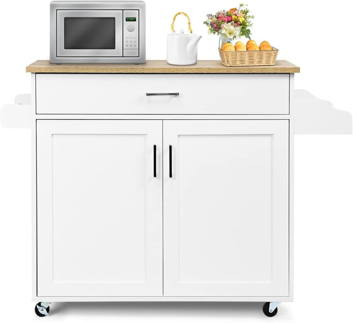 116cm White Kitchen Island Trolley Rolling Storage - Kwikley