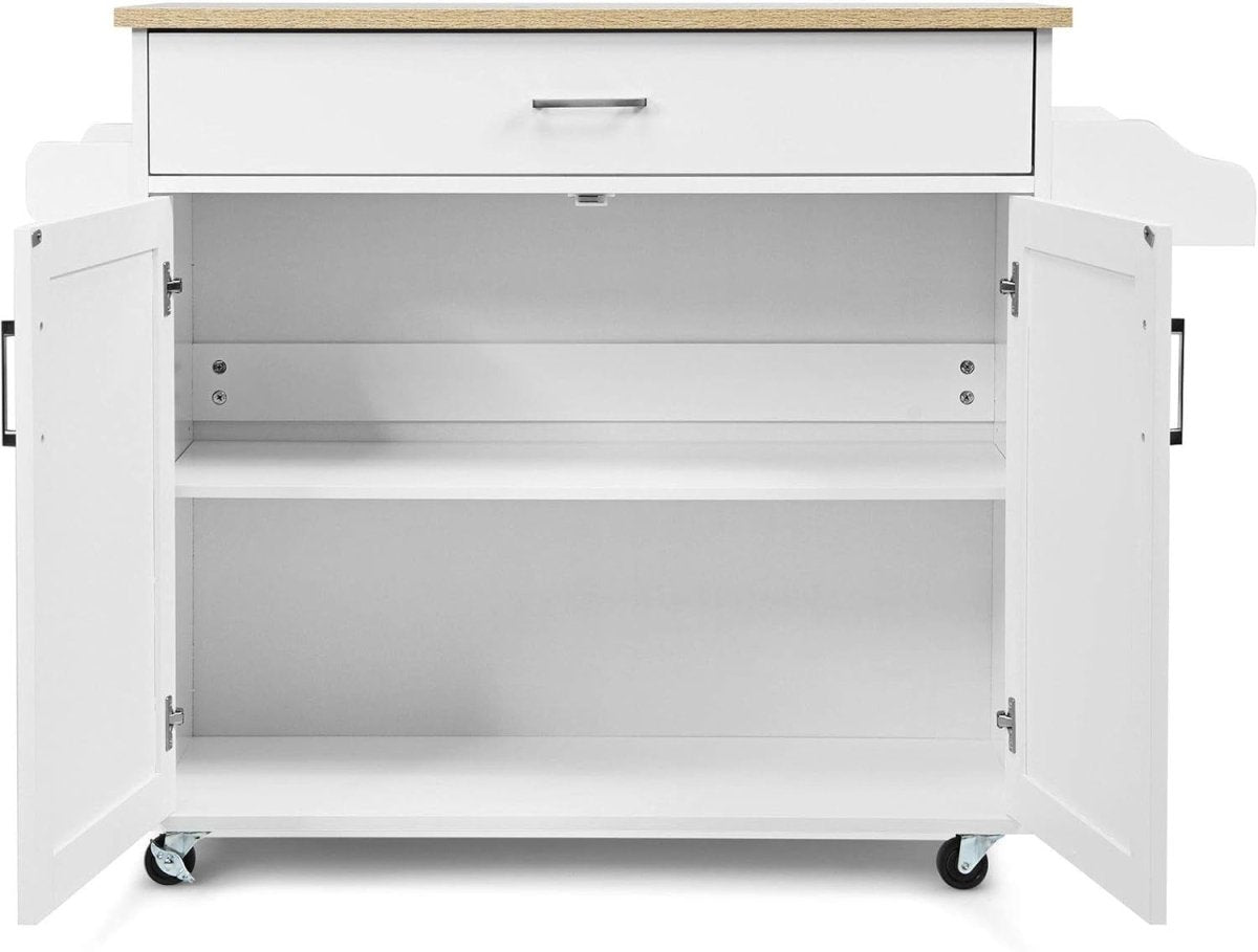 116cm White Kitchen Island Trolley Rolling Storage - Kwikley