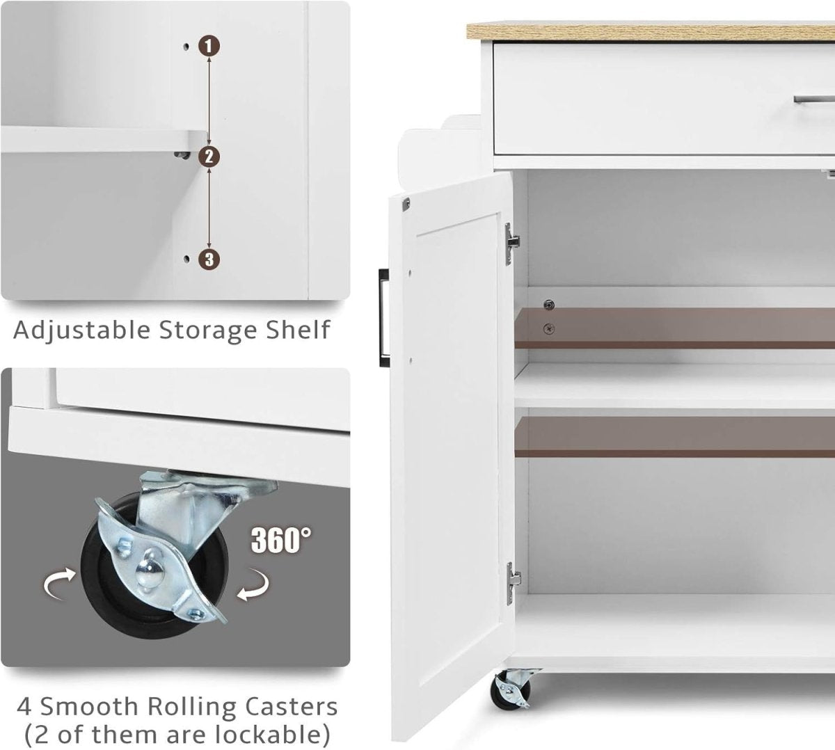 116cm White Kitchen Island Trolley Rolling Storage - Kwikley