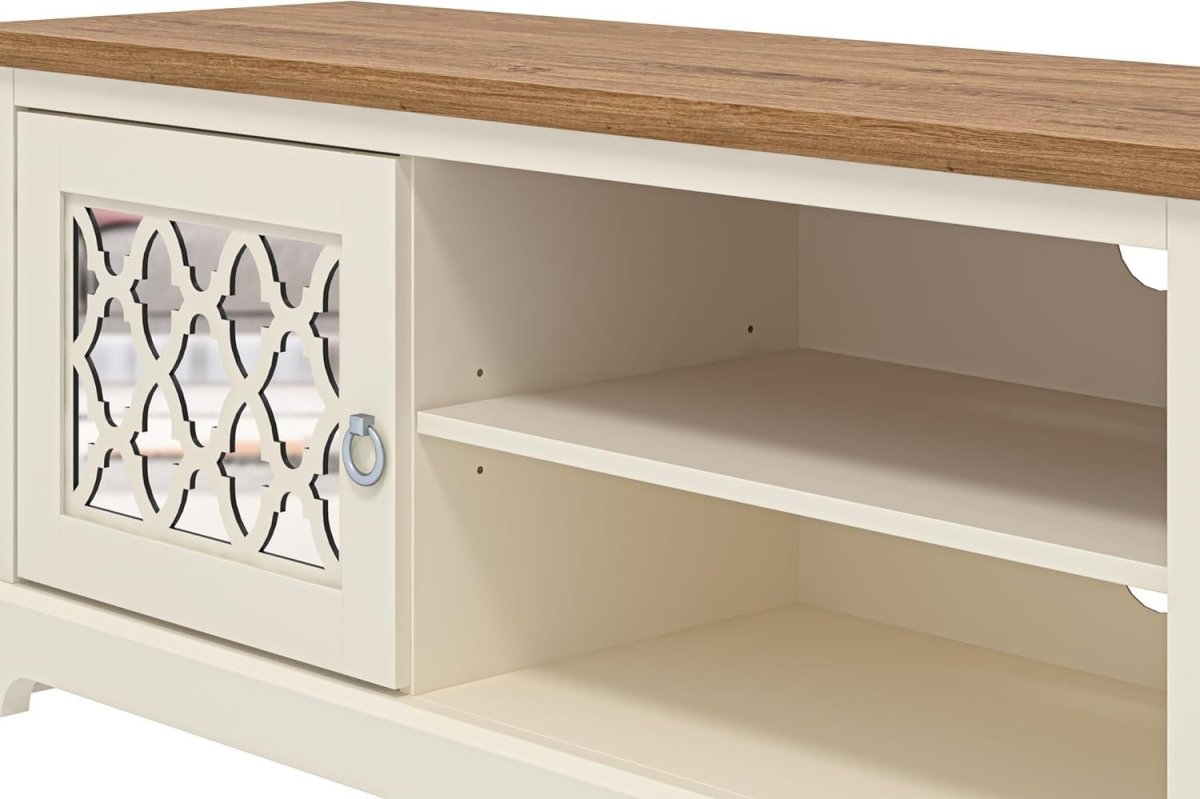 119cm TV Stand Cabinet Unit for 50" TV Storage Shelf Oak Ivory Modern - Kwikley