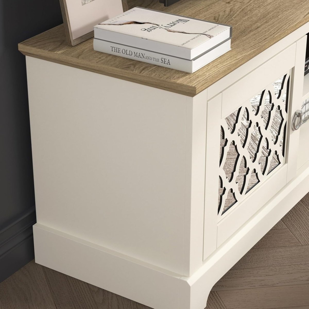 119cm TV Stand Cabinet Unit for 50" TV Storage Shelf Oak Ivory Modern - Kwikley