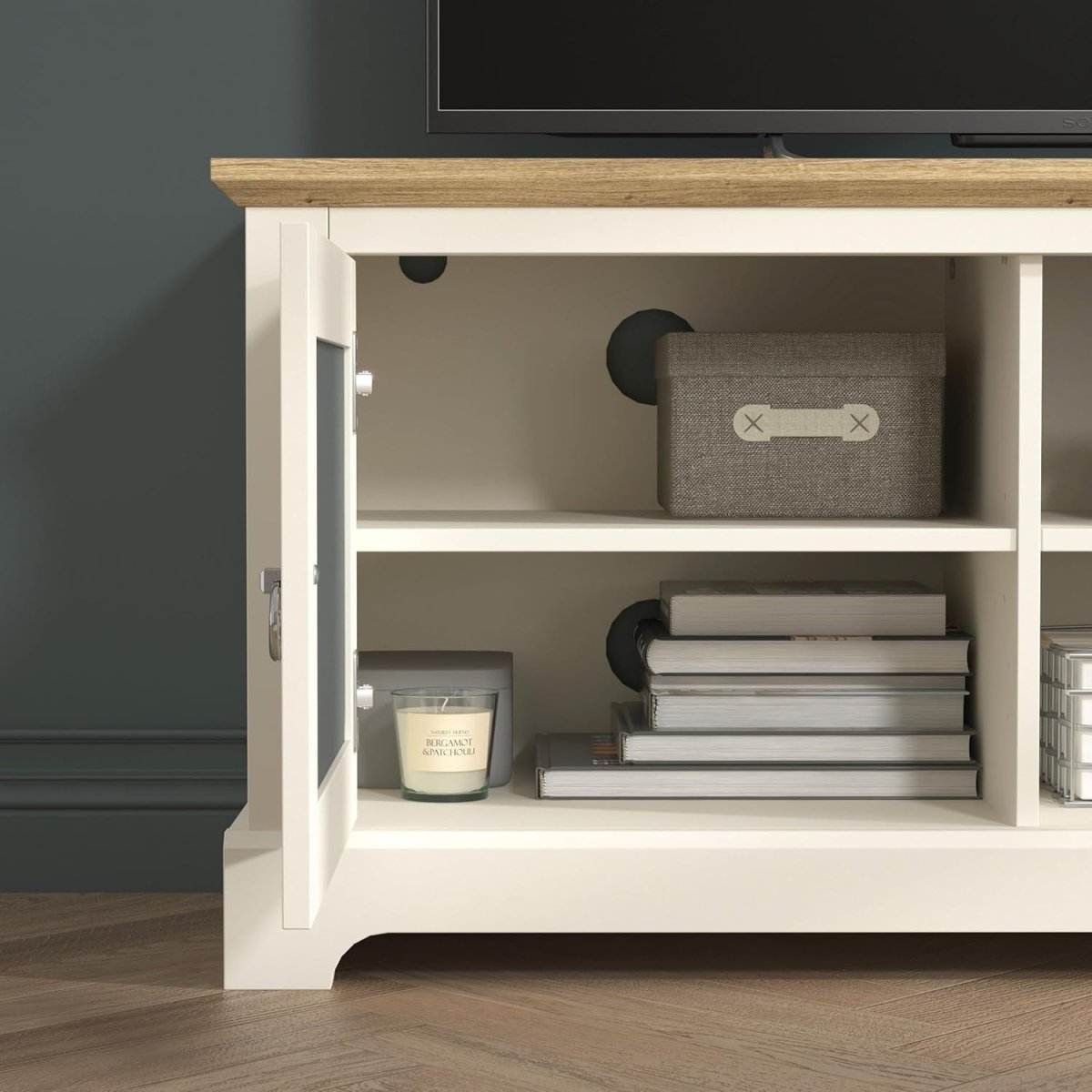 119cm TV Stand Cabinet Unit for 50" TV Storage Shelf Oak Ivory Modern - Kwikley