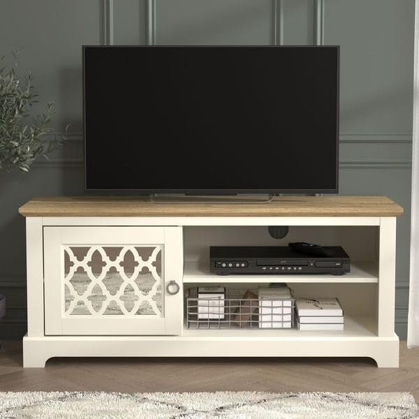 119cm TV Stand Cabinet Unit for 50" TV Storage Shelf Oak Ivory Modern - Kwikley
