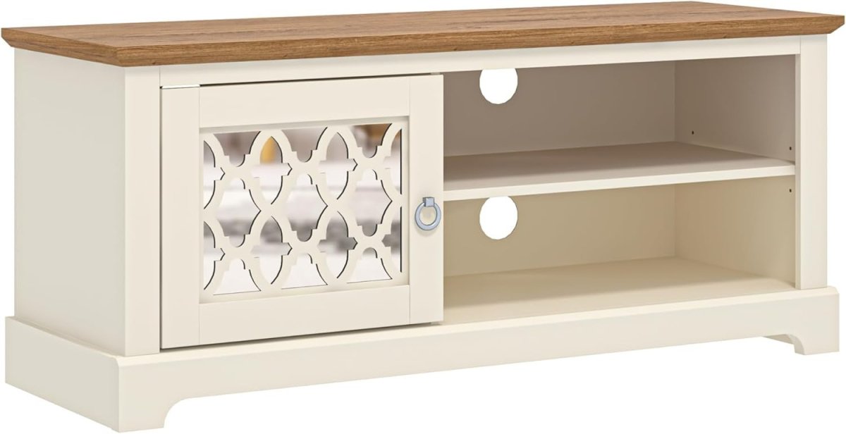 119cm TV Stand Cabinet Unit for 50" TV Storage Shelf Oak Ivory Modern - Kwikley