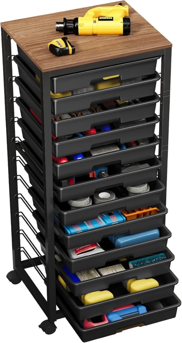 12 Drawer Craft Storage Trolley Rolling Organizer Cart with Wooden Top - Kwikley