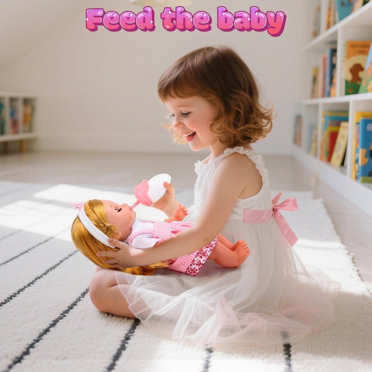 12 Inch Baby Doll Playset w Stroller High Chair Sounds Accessories - Kwikley