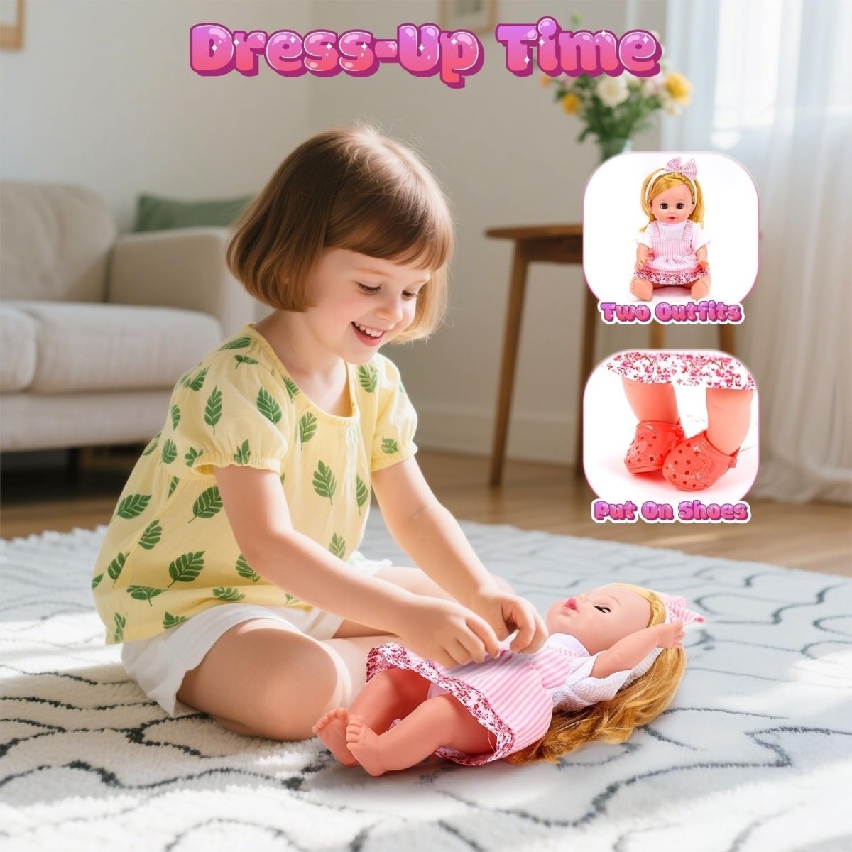 12 Inch Baby Doll Playset w Stroller High Chair Sounds Accessories - Kwikley