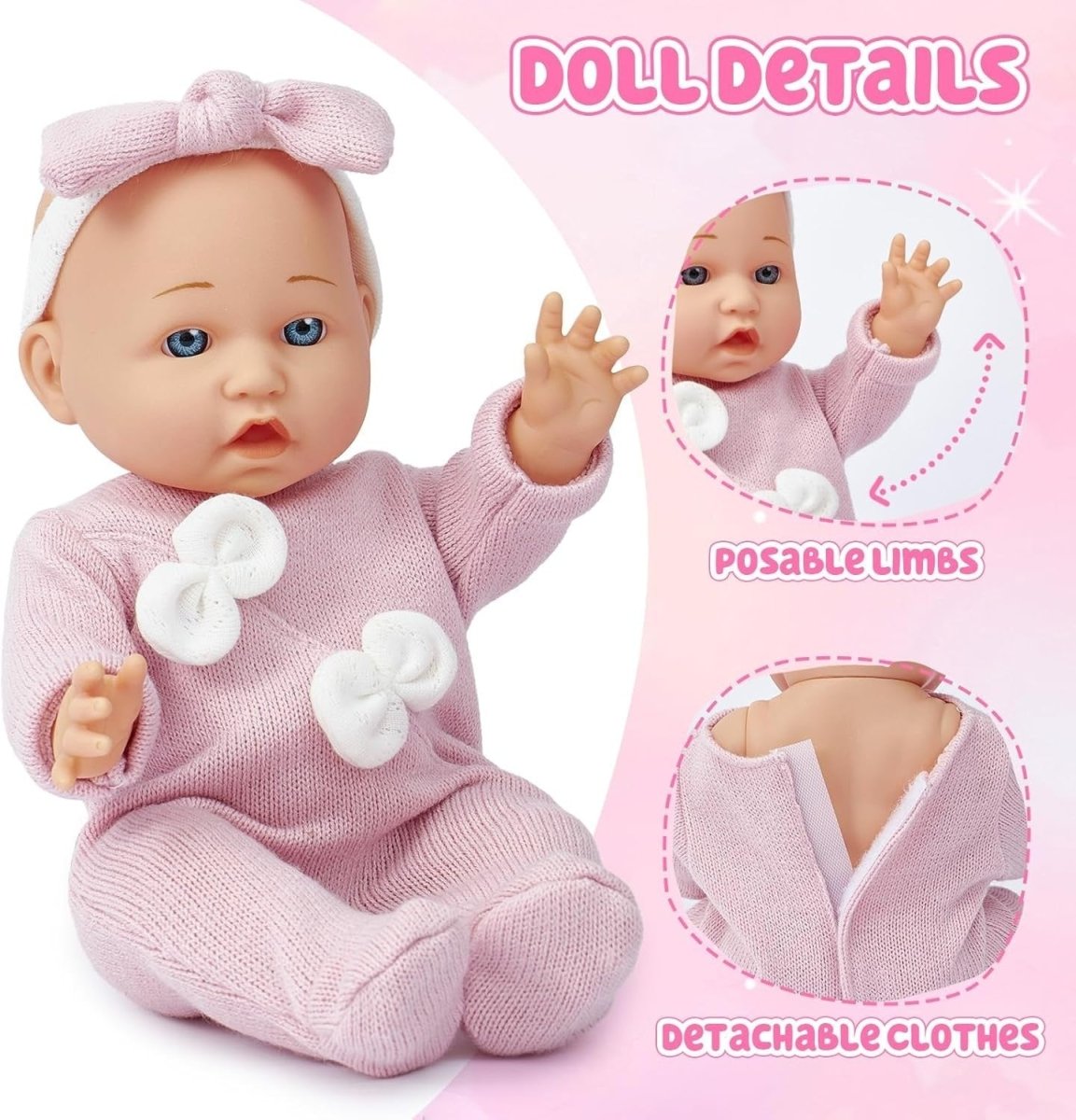 12 Inch Baby Doll Set w Carrier Bed Bottle Diaper Feeding Toys - Kwikley