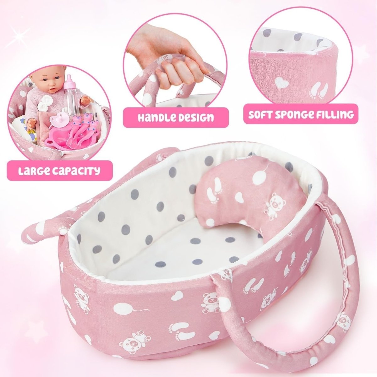 12 Inch Baby Doll Set w Carrier Bed Bottle Diaper Feeding Toys - Kwikley
