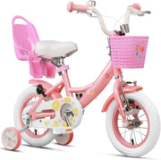 12 Inch Girls Bike Kids Bicycle Basket Doll Seat Stabilisers Pink White - Kwikley