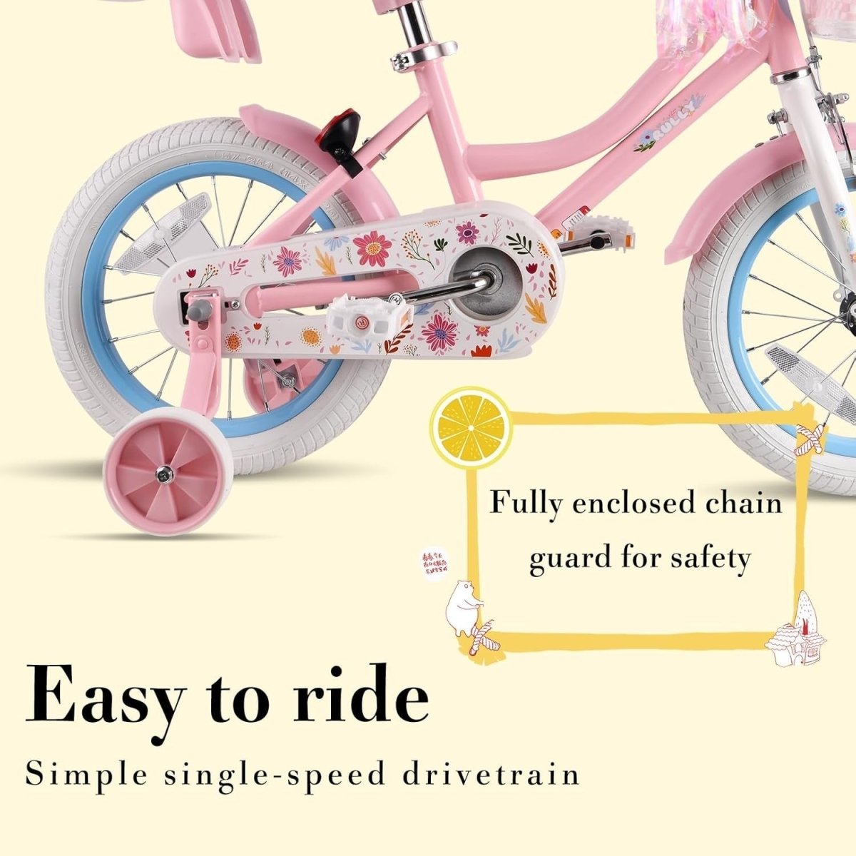 12 Inch Girls Bike Princess Bicycle Basket Doll Seat Training Wheels Pink - Kwikley