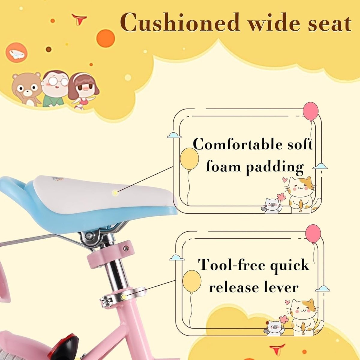 12 Inch Girls Bike Princess Bicycle Basket Doll Seat Training Wheels Pink - Kwikley