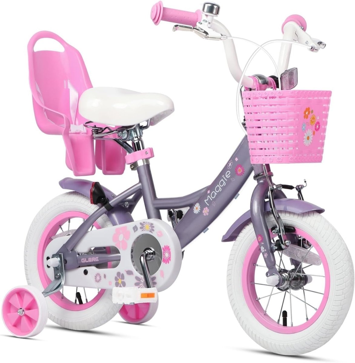 12 Inch Girls Bike Purple Kids Bicycle Basket Doll Seat Training Wheels - Kwikley