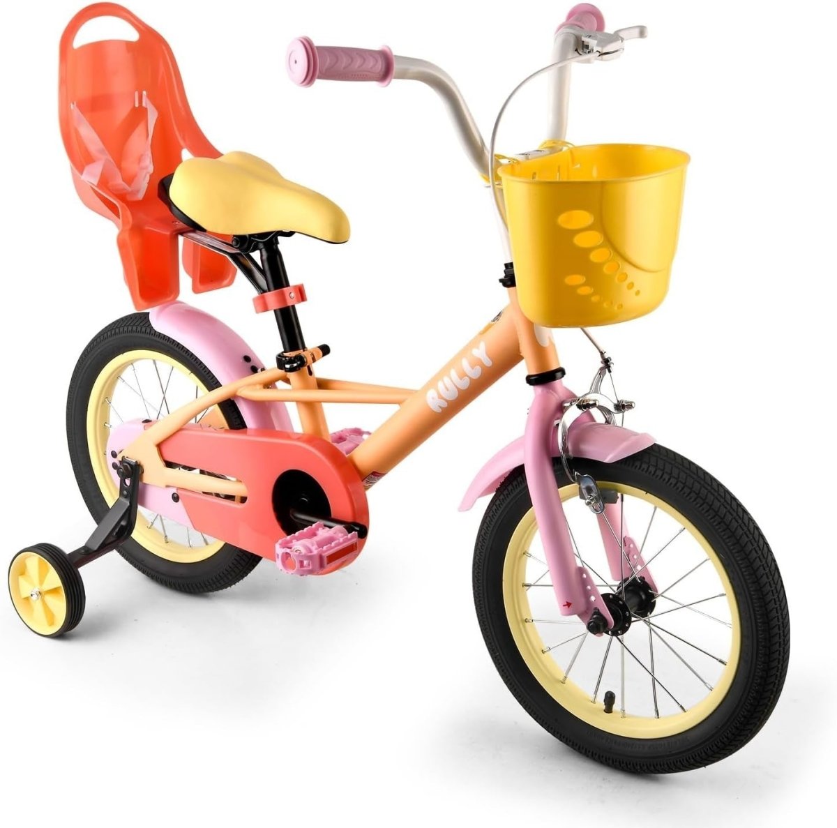 12 Inch Girls Bike with Training Wheels Basket Pink Bicycle Age 2-4 - Kwikley